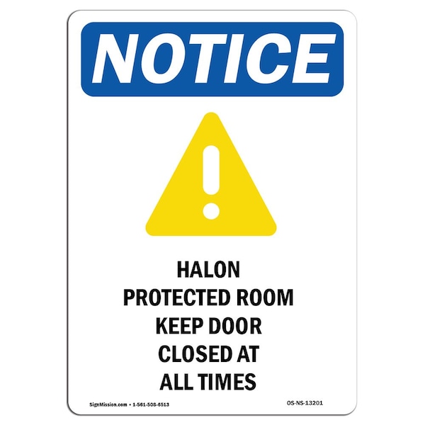 Safety Sign, OSHA Notice, 5" Height, Halon Protected Room Sign With Symbol, Portrait, 10PK